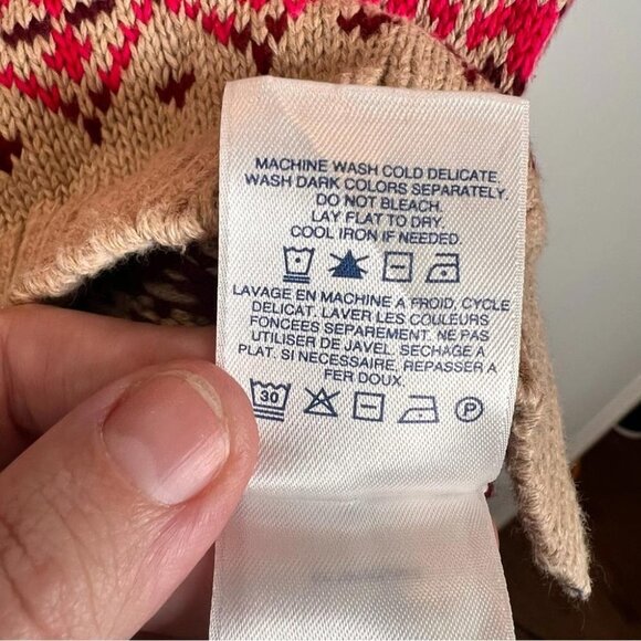 Lands End Womens Size Small Tan Pink Fairisle V Neck Cotton Sweater Holidays - Picture 8 of 11